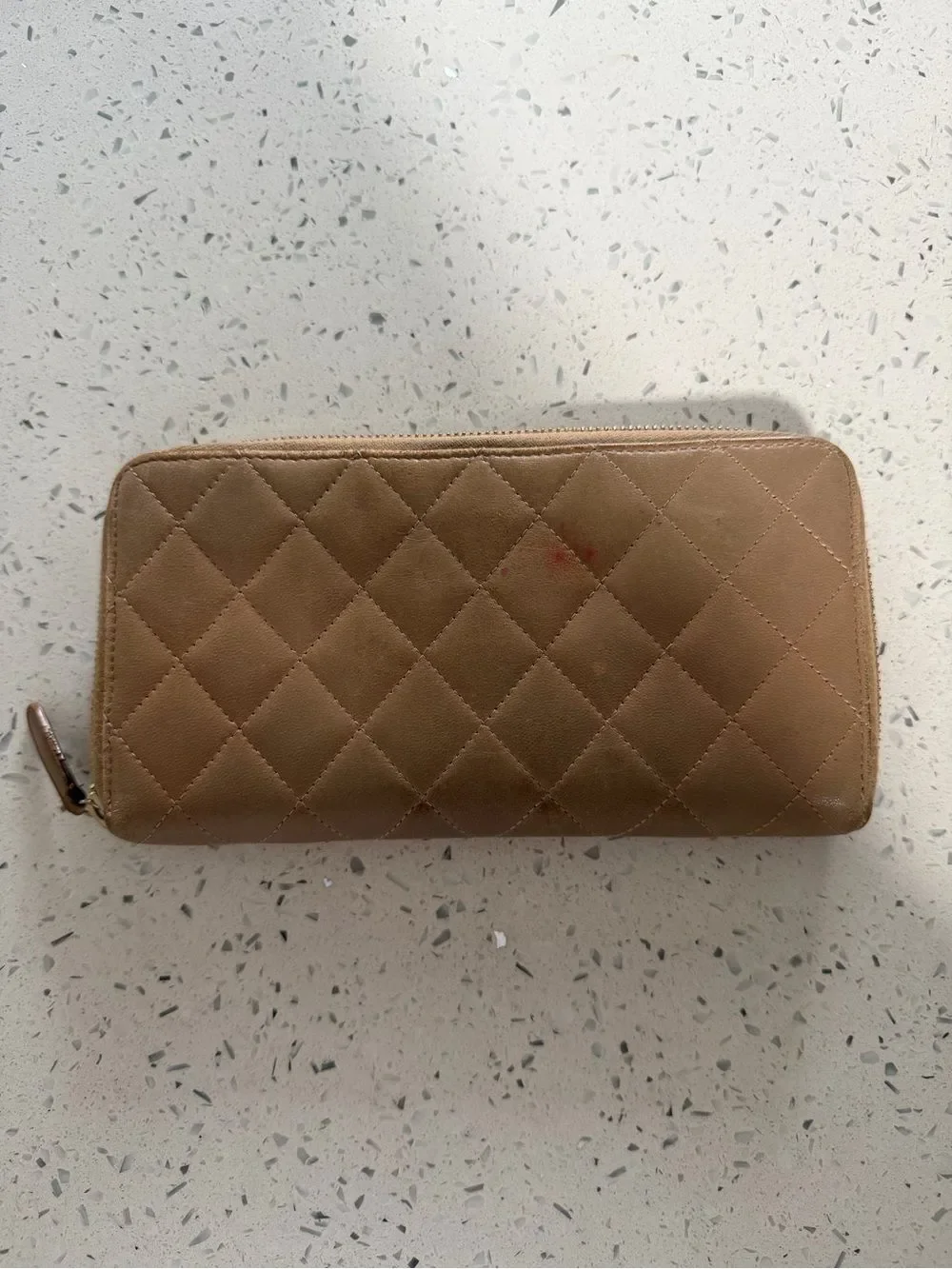 CHANEL Quilted Zip Wallet in Taupe Brown with Gold CC